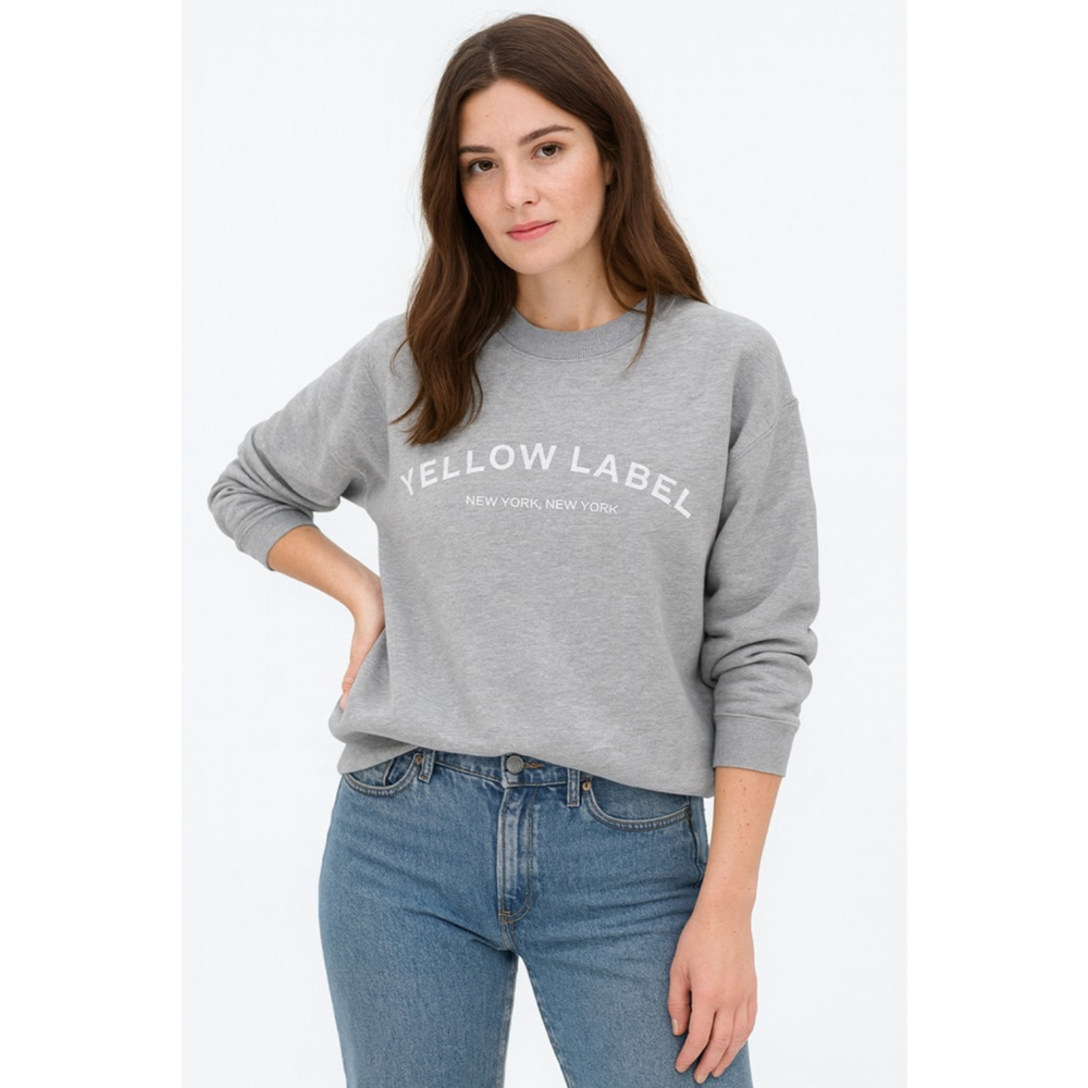 Yellow Label Grey and White Crewneck Sweatshirt - Medium